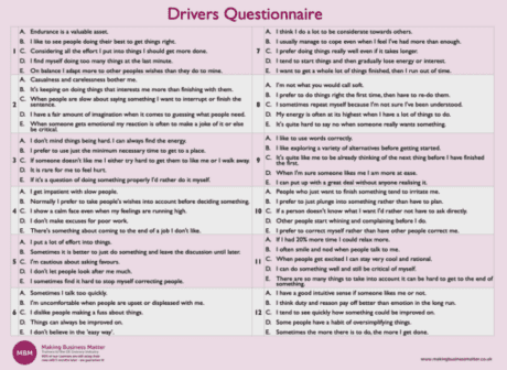 Kahler's Drivers Questionnaire | Find Out What Drives You | MBM