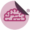 Brain graphic on a peeling pink circle