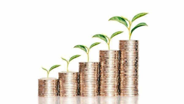 Coin stacks with growing plants on top