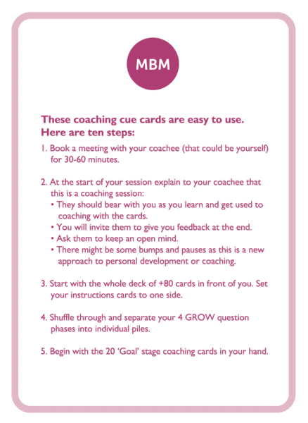 Coaching card with MBM logo titled 10 steps