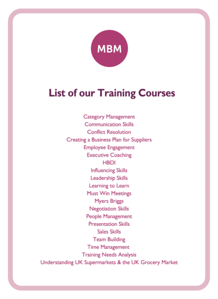 C-suite coaching card titled List of our Training Courses