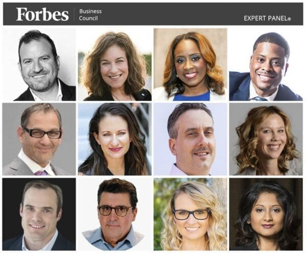 Collage of 12 experts from Forbes Business Council including Darren Smith from MBM on content marketing