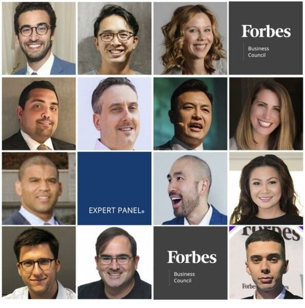 Collage of 14 members of Forbes Business Council including Darren Smith from MBM