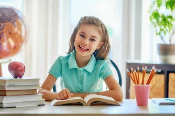 Young girl learning in a lesson