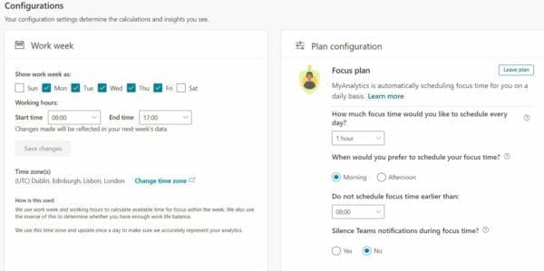 MyAnalytics Configuration page