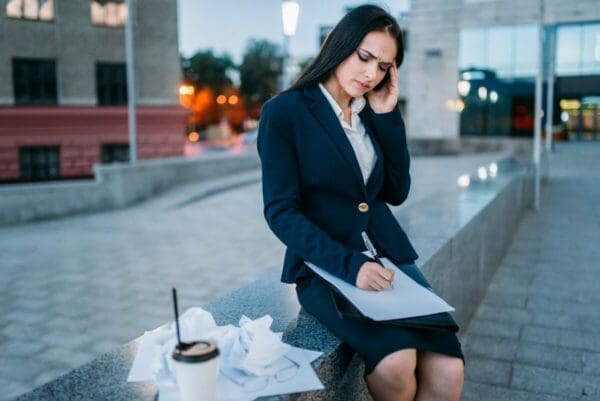 Businesswoman writing a personal impact statement 