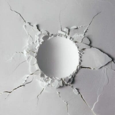 Impact hole in a white wall