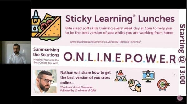 Links to YouTube video Your Online Presentations Lack Oomph part 1 MBM Sticky lunches 