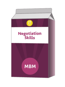 Purple carton with Negotiation Skills on label for MBM Negotiations soft skills training course