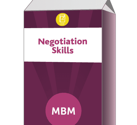 Purple carton with Negotiation Skills on label for MBM Negotiations soft skills training course