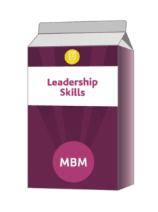 Purple carton with Leadership Skills on label for MBM Leadership Skills training course