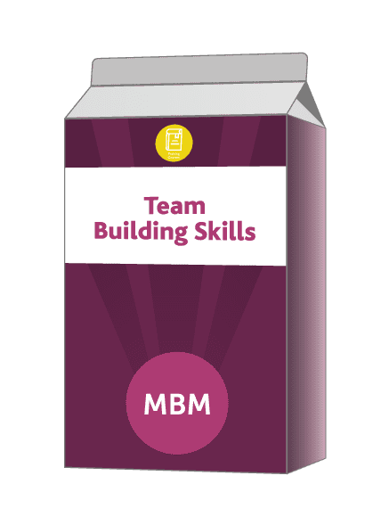 Carton with Team Building Skills on label for MBM Soft skills training course