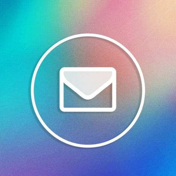 White email icon on a colourful blue green pink gradient background