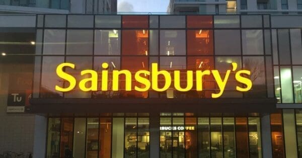 Sainsbury's light up sign on the front of building