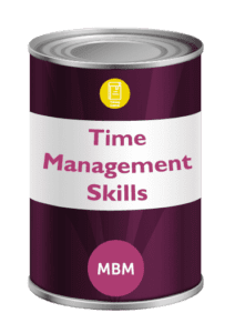 Purple tin with Time Management on label for MBM Time management course