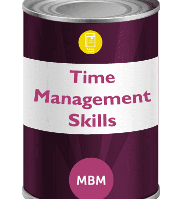 Purple tin with Time Management on label for MBM Time management course