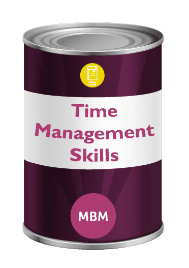 Purple tin with Time Management Skills on label and MBM logo