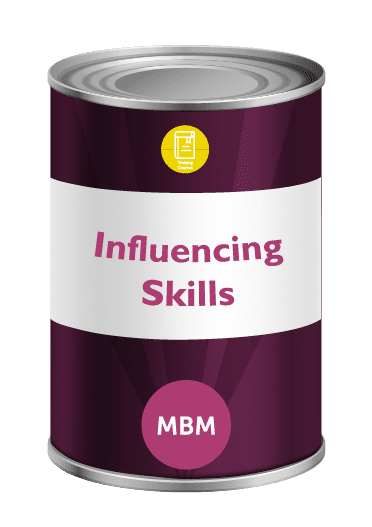 Purple tin with influencing skills on label for MBM Influencing Skills course
