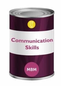 Purple tin with Communication Skills on label for MBM Communications skills course