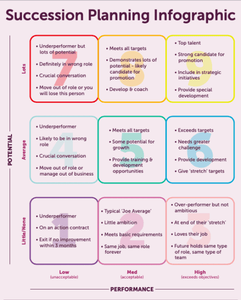 Succession planning Succession planning infographic with coloured boxes