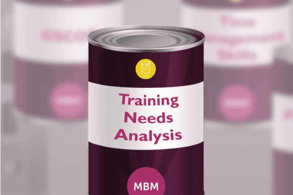 Purple tin with Training Needs Analysis on the label and MBM logo