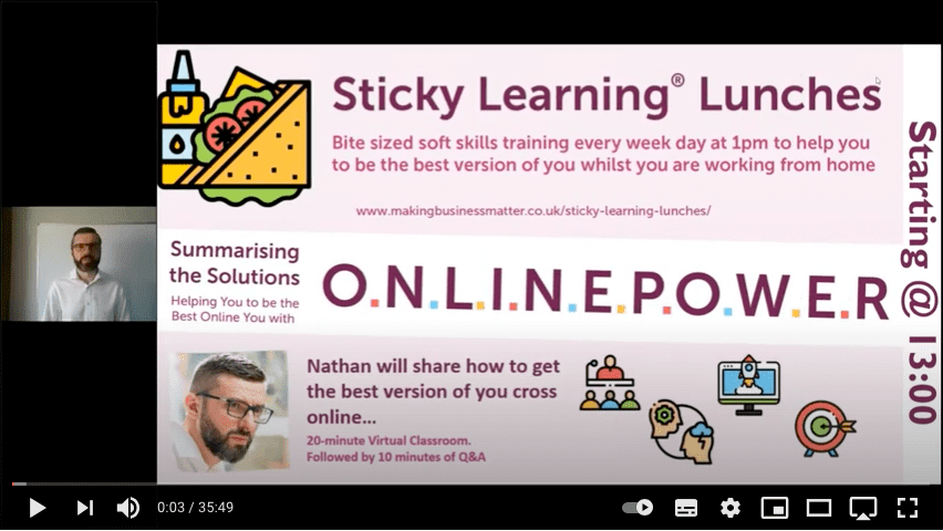 Screenshot of sticky learning lunch for Online Presentations Lack Oomph 2