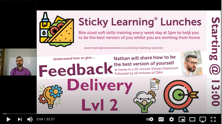 Screenshot of sticky learning lunch for How to Give Feedback Part 4