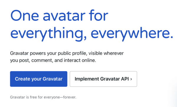 Landing page from the Gravatar website
