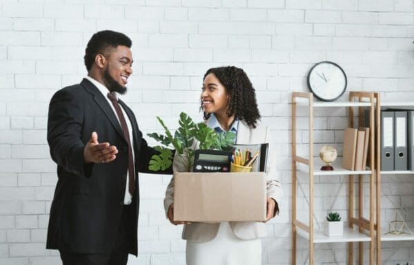 Boss welcomes new employee on the first day during induction