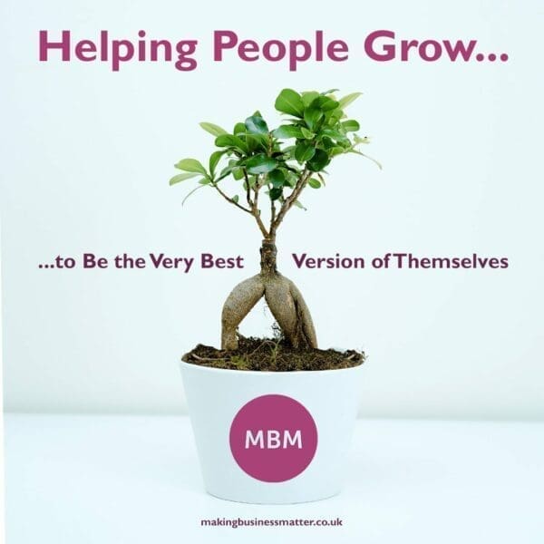GROW plant pot Plant pot with MBM coaching logo and Helping people grow to be the very best version of themselves slogan
