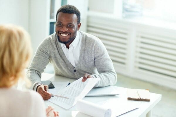 Businessman negotiating with a female buyer