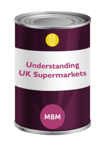 Purple tin with Understanding UK supermarkets on label for MBM training course