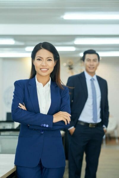 Female boss in front of male employee