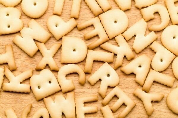 Many letter-shaped biscuits 