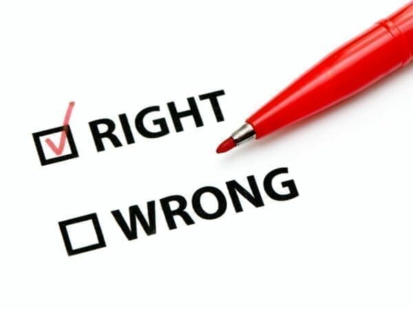 Red marker and checkboxes for Right and Wrong has Right checkbox ticked