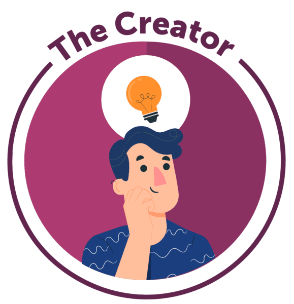 Icon of a man with a lightbulb labeled The Creator