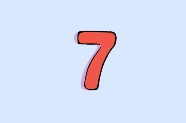Red number seven on a pale blue background