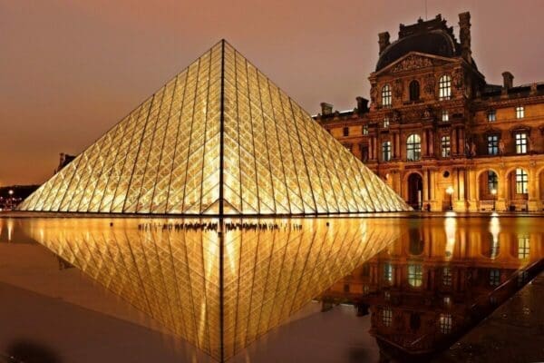 Beautiful Light up triangle against a building in France