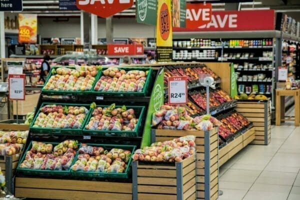 A fruit and veg display in a supermarket