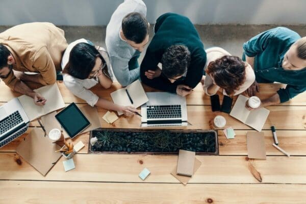 Members of an office team working together