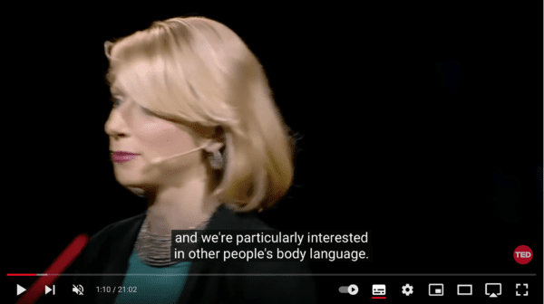 Links to YouTube video about with Amy Cuddy's Ted Talk on Wonder Woman pose for body language