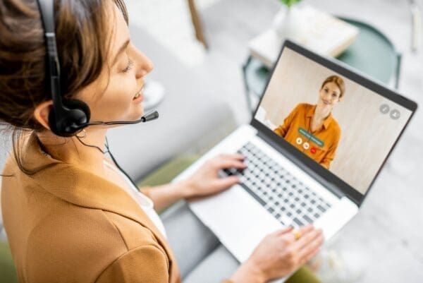 Business woman having a video call with a coworker