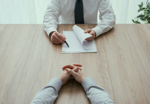 Close up of two businessman's hand at an interview