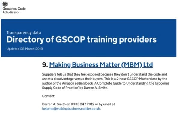 supply code of practice training provider MBM Making Business Matter