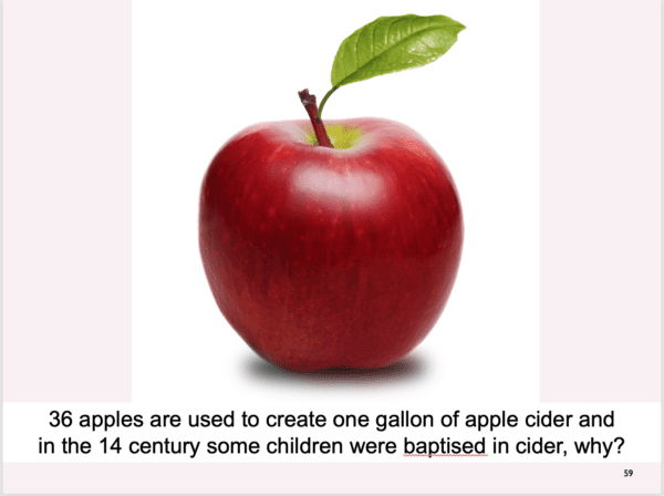 Picture of a red Appel with a cider fact underneath