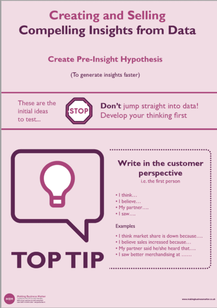 Purple infographic with a top tip for creating and selling insights from data by MBM