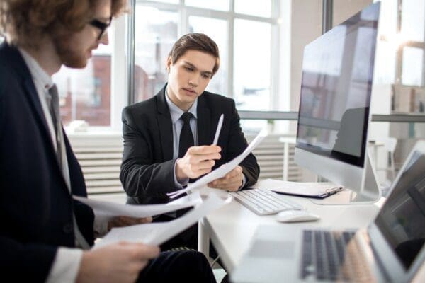 Male colleague negotiating