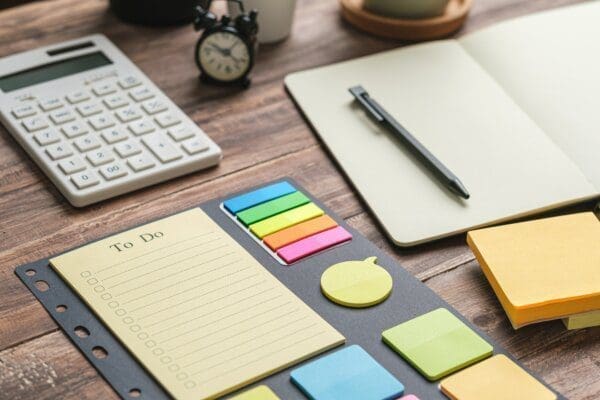 to do list planner on wooden office desk