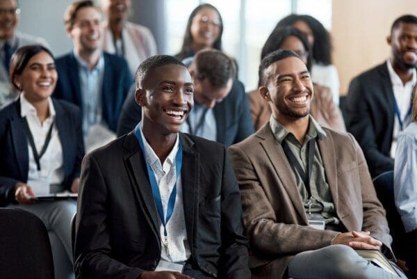 Conference Smiling businesspeople at a conference