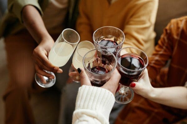 Group of people toasting with alcohol drinks 